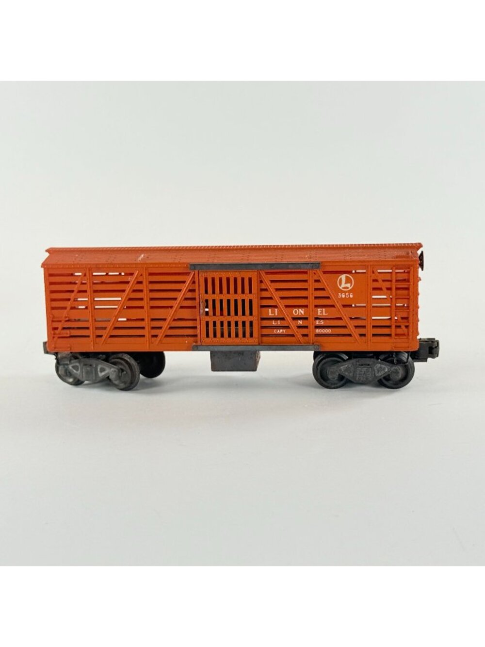 Lionel 3656 Vintage Cattle Car Orange/Black O Gauge Train Freight Car